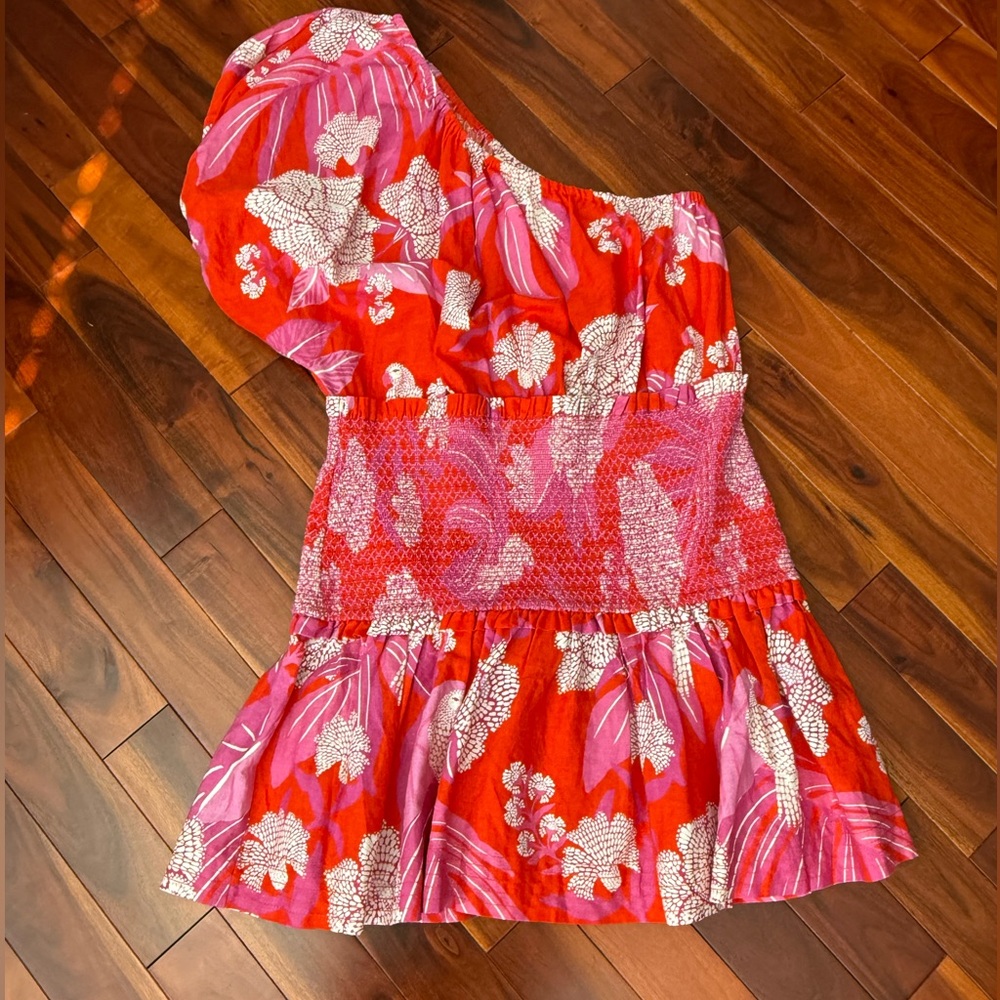 FARM Rio Size L Red and Pink One-Shoulder Dress